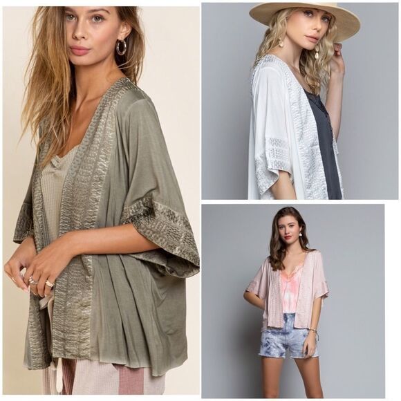 BOHO Embroidered Kimono in Olive - Picture 10 of 16